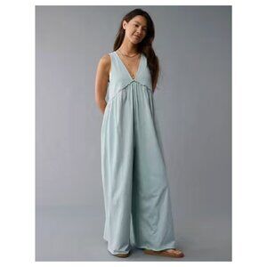 AE Sunchaser Knit V-Neck Jumpsuit Light Blue MEDIUM